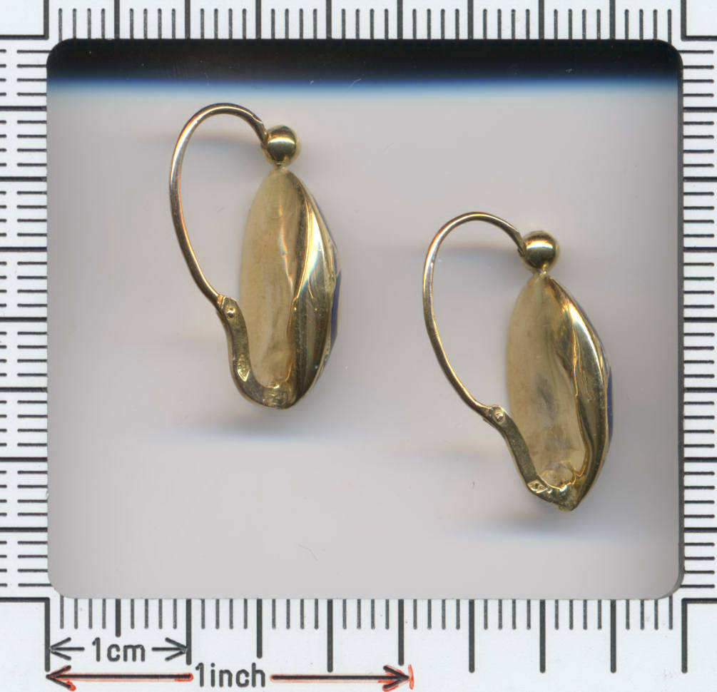 French antique gold earrings with enamel Description by Adin Antique